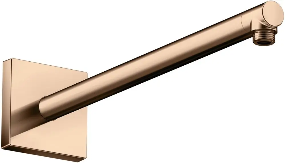 Brausearm von AXOR, eckig, in Polished Red Gold, mit Wandhalterung und einer offenen Anschlussstelle für einen Duschkopf.